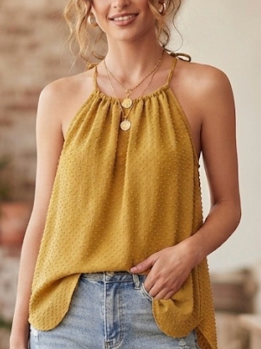 Sunny Mustard Swiss Dot High-Neck Tank (Large) NWOT